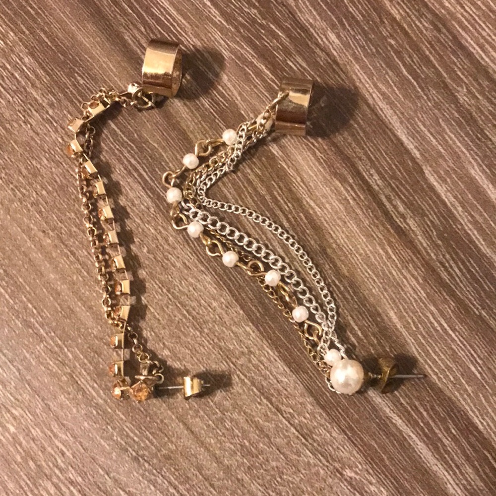 2 Earrings with Cuffs attached